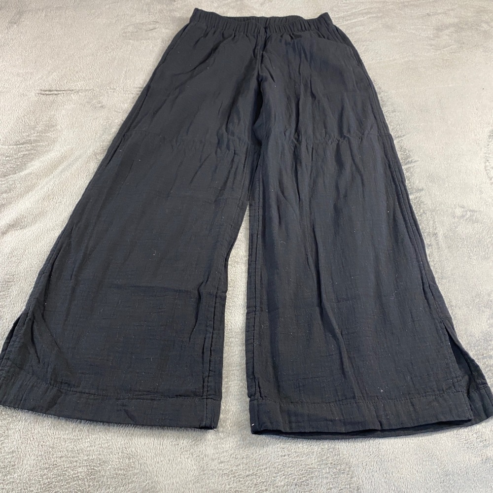 Old Navy Wide Leg Pants Womens Small Black Comfort Waistband Gauze Side Slit